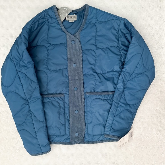 NWT- BERNIE BERNARDO Quilted Corduroy Trim Recycled Fabric Riviera Blue Jacket - Picture 4 of 13